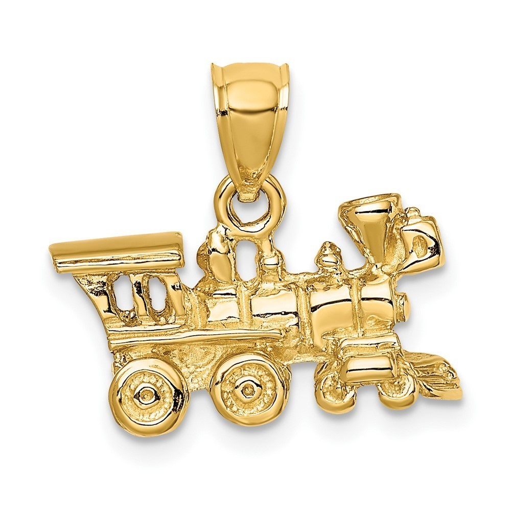 10k Yellow Gold Travel 3-D Locomotive Necklace Charm Pendant